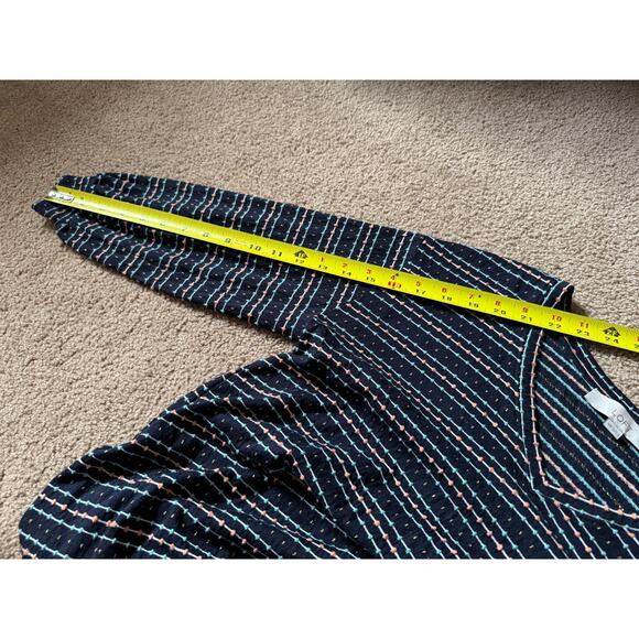 Loft Mini Dress Stripe Swiss Dot Long Sleeve Casual V Neck Casual Navy Blue - Picture 3 of 7